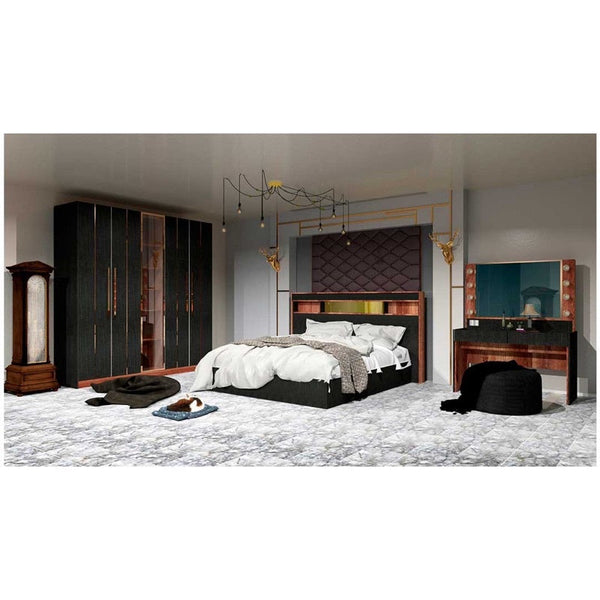 ชุดห้องนอนครบเซ็ท รุ่น-แบล็คโกล เตียง+ตู้ผ้า+โต๊ะแป้ง - ALINDA DECOR