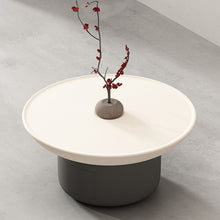 White Scandinavian Coffee Table With Round Wood Top & Gray Pedestal Base Living Room
