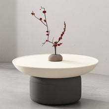 White Scandinavian Coffee Table With Round Wood Top & Gray Pedestal Base Living Room