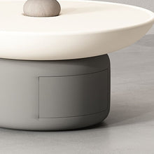 White Scandinavian Coffee Table With Round Wood Top & Gray Pedestal Base Living Room