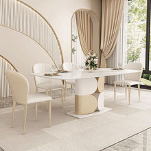 White Stone Rectangle Modern Dining Table Kitchen
