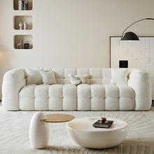 White Sherpa Upholstered Modern Sofa With Tuxedo Arm And Foam Seat -
