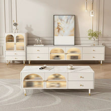 Stone TV Stand with Drawers and cabinet featuring Lighting included - ALINDA DECOR