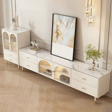 Stone TV Stand with Drawers and cabinet featuring Lighting included - ALINDA DECOR