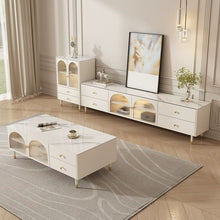 Stone TV Stand with Drawers and cabinet featuring Lighting included - ALINDA DECOR