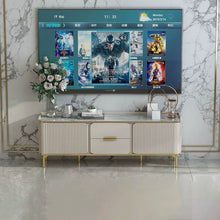White Glam TV Stand with Cabinet Storage & Drawers & Included Cabinet & Convenient Cable Management - ALINDA DECOR