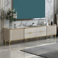 White Glam TV Stand with Cabinet Storage & Drawers & Included Cabinet & Convenient Cable Management - ALINDA DECOR