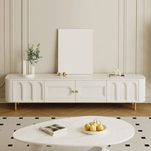 White Wood TV Stand with Drawers, Cabinet, and Cable Management - Modern Style, Low Height - ALINDA DECOR