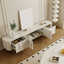 White Wood TV Stand with Drawers, Cabinet, and Cable Management - Modern Style, Low Height - ALINDA DECOR