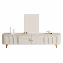 White Wood TV Stand with Drawers, Cabinet, and Cable Management - Modern Style, Low Height - ALINDA DECOR