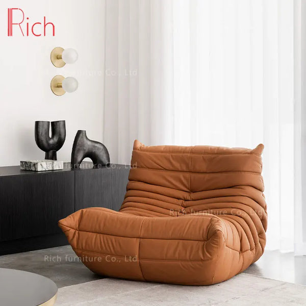 ห้องนั่งเล่นเก้าอี้โซฟาผ้าอัดจีบนุ่มสบายพับได้เก้าอี้โซฟานั่งบนพื้นสีเหลือง 2