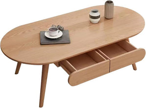 Sofa Side Table, Japanese-Style Solid Wood Coffee Table with Drawers, Domestic Small Dining Table, Multifunctional Bedroom Leisure Table (Color : A (Oval), Size : 120CM) - ALINDA DECOR