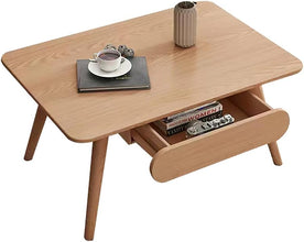 Sofa Side Table, Japanese-Style Solid Wood Coffee Table with Drawers, Domestic Small Dining Table, Multifunctional Bedroom Leisure Table (Color : A (Oval), Size : 120CM) - ALINDA DECOR