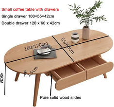 Sofa Side Table, Japanese-Style Solid Wood Coffee Table with Drawers, Domestic Small Dining Table, Multifunctional Bedroom Leisure Table (Color : A (Oval), Size : 120CM) - ALINDA DECOR