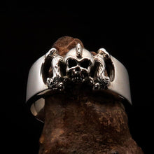 Excellent crafted Pony Tail Girly Skull Ring - antiqued Sterling Silver-1