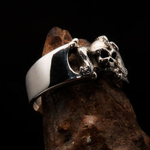 Excellent crafted Pony Tail Girly Skull Ring - antiqued Sterling Silver-2