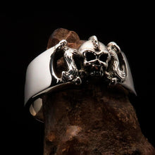 Excellent crafted Pony Tail Girly Skull Ring - antiqued Sterling Silver-0