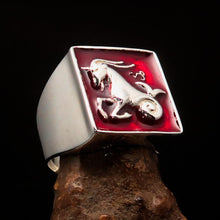 Excellent crafted Men's Zodiac Ring red Star Sign Capricorn - Sterling Silver