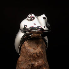 Perfectly crafted Men's grinning Frog Ring - antiqued Sterling Silver