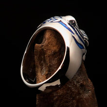 Excellent crafted Men's Predator Ring Tiger red CZ Eyes and blue Stripes - Sterling Silver