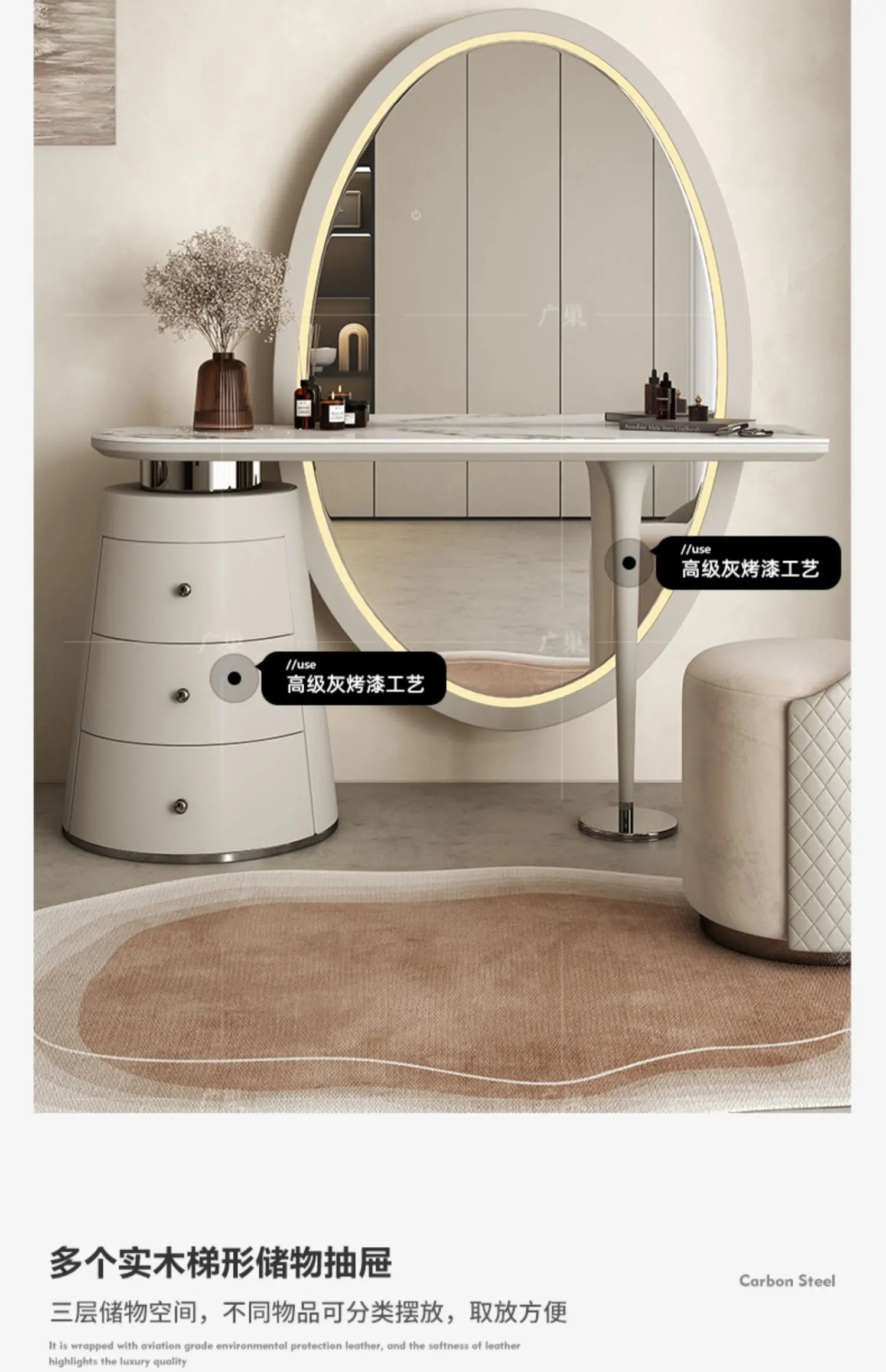 ชุดเดรสผู้หญิงมีหูจับหรูหราเครื่องสำอางโต๊ะเครื่องแป้งทันสมัยชุดแต่งหน้ากระจกเต็มตัวของใช้ในครัวเรือน - ALINDA DECOR