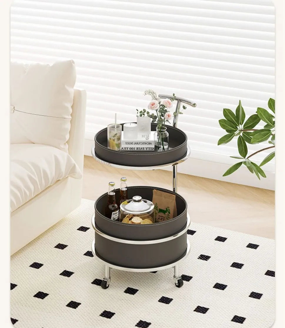 โต๊ะกาแฟข้างโซฟาห้องนั่งเล่นนอร์ดิกแบบเคลื่อนย้ายได้หลายชั้นรถเข็นห้องนอน Nightstand ระเบียง