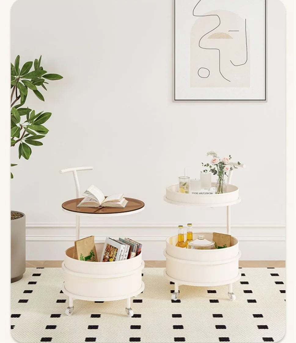 โต๊ะกาแฟข้างโซฟาห้องนั่งเล่นนอร์ดิกแบบเคลื่อนย้ายได้หลายชั้นรถเข็นห้องนอน Nightstand ระเบียง