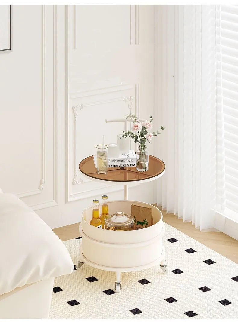 โต๊ะกาแฟข้างโซฟาห้องนั่งเล่นนอร์ดิกแบบเคลื่อนย้ายได้หลายชั้นรถเข็นห้องนอน Nightstand ระเบียง