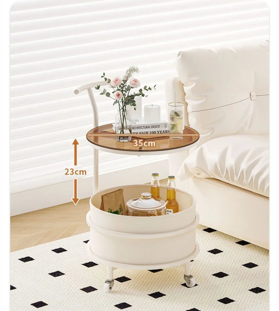 โต๊ะกาแฟข้างโซฟาห้องนั่งเล่นนอร์ดิกแบบเคลื่อนย้ายได้หลายชั้นรถเข็นห้องนอน Nightstand ระเบียง