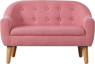 Alinda โซฟาเด็ก โซฟาบุนวมผ้าลินิน 2 ที่นั่ง (30 นิ้ว) (สีชมพู) - ALINDA DECOR