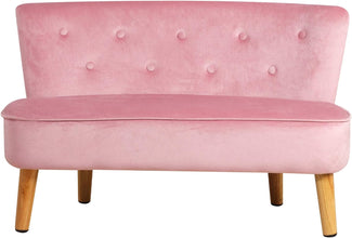 Alinda โซฟาเด็ก 2 ที่นั่งผ้ากำมะหยี่,เก้าอี้โซฟาเด็ก (สีชมพู) - ALINDA DECOR
