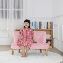 Alinda โซฟาเด็ก 2 ที่นั่งผ้ากำมะหยี่,เก้าอี้โซฟาเด็ก (สีชมพู) - ALINDA DECOR