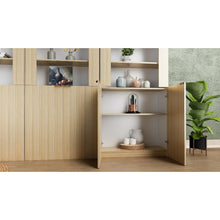 Alinda Curved Display Shelf with 2 Straight Doors (White Maple) - ALINDA DECOR