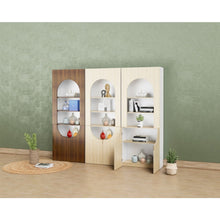 Alinda Mira Modern Display Shelf Curved Door Display (White Maple) - ALINDA DECOR