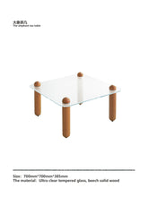 Clear Glass Coffee Table with Wooden Columns - ALINDA DECOR