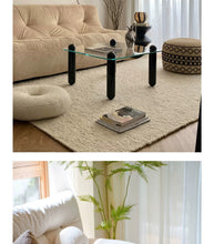 Clear Glass Coffee Table with Wooden Columns - ALINDA DECOR