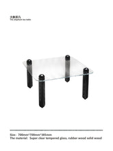 Clear Glass Coffee Table with Wooden Columns - ALINDA DECOR