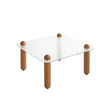 Clear Glass Coffee Table with Wooden Columns - ALINDA DECOR