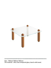 Clear Glass Coffee Table with Wooden Columns - ALINDA DECOR