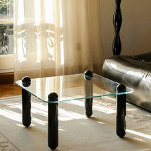 Clear Glass Coffee Table with Wooden Columns - ALINDA DECOR