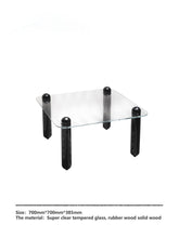 Clear Glass Coffee Table with Wooden Columns - ALINDA DECOR