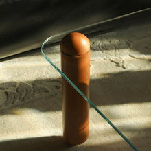 Clear Glass Coffee Table with Wooden Columns - ALINDA DECOR