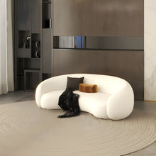 Curved Wood Frame Scandinavian Style Sofa with Foam Seat Fill in Solid Color - ALINDA DECOR