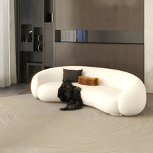 Curved Wood Frame Scandinavian Style Sofa with Foam Seat Fill in Solid Color - ALINDA DECOR