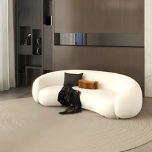 Curved Wood Frame Scandinavian Style Sofa with Foam Seat Fill in Solid Color - ALINDA DECOR