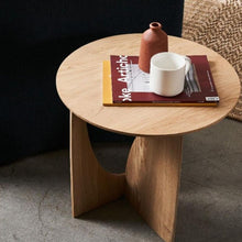 Elegant Round Wood Side Table with Abstract Iron Base and Shelf - ALINDA DECOR