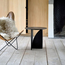 Elegant Round Wood Side Table with Abstract Iron Base and Shelf - ALINDA DECOR