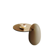 Free Form Glass Coffee Table with Wood Drum Base - Modern Style - ALINDA DECOR