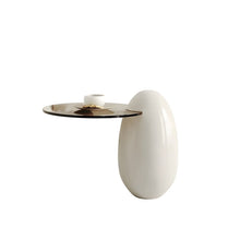 Free Form Glass Coffee Table with Wood Drum Base - Modern Style - ALINDA DECOR