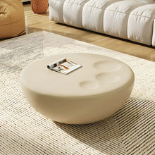 Free Form Glass Coffee Table with Wood Drum Base - Modern Style - ALINDA DECOR